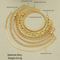Ensemble de bracelets tendance en alliage de zinc électroplaqué, style hip-hop, design chaîne tressée, pour femmes, à la mode