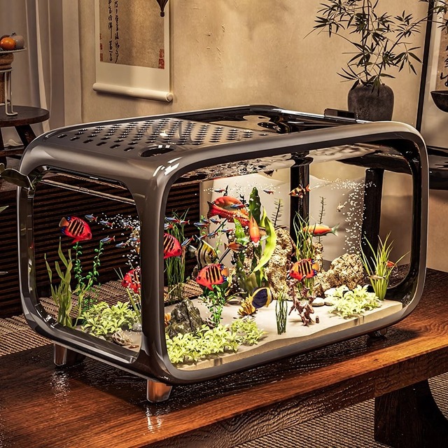 Hot Sale Durable Plastic Aquarium Fish Tanks with Basking Platform Desktop Aquarium for Betta Goldfish Turtle