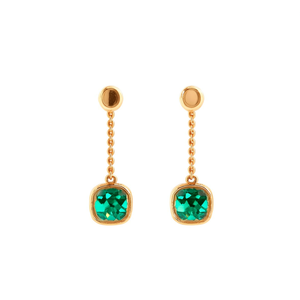 Boucles d'oreilles pendantes tendance en acier inoxydable 316L plaqué or avec cristaux verts - Product Image 2