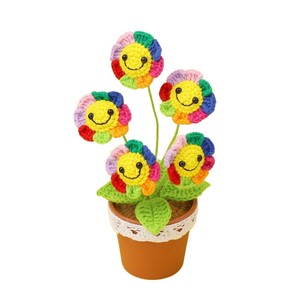 Girasole all'Uncinetto Fatto a Mano, Fiore Arcobaleno Lavorato a Maglia, Vaso di Girasole <span class=keywords><strong>Sorridente</strong></span> all'Uncinetto per Regalo, Festa, Ringraziamento, Decorazione Casa e Ufficio - Product Image 4