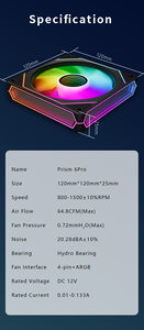 พัดลมเคสคอมพิวเตอร์ Infinity Mirror ARGB 120 มม. แบบ Prism Fluid Bearing ความเร็ว 1100RPM ควบคุมด้วย PWM แรงดันสูง 64.8CFM สำหรับระบายความร้อนคอมพิวเตอร์ - Product Image 6
