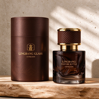 Flacon de parfum en verre de luxe 50 ml avec logo personnalisé, bouchon noir et or, flacon de parfum vide, emballage en gros OEM ODM