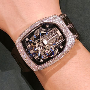 <span class=keywords><strong>Reloj</strong></span> de Pulsera Mecánico Analógico de Lujo con Caja Tonneau para <span class=keywords><strong>Hombre</strong></span>, Estilo Hip Hop, Incrustaciones de <span class=keywords><strong>Diamantes</strong></span> - Product Image 4