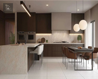 XINGRUO Meubles de cuisine italiens haut de gamme, îlot en marbre, design sans poignées, panneaux plats, sur mesure pour villa