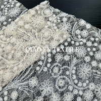 Tissu en dentelle ajourée brodé de fleurs en 3D avec de grands et petits motifs de fleurs et de vigne, 100% polyester, pour mariage