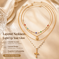 Collar de Cadenas Chapadas en Oro con Perlas de Imitación en Capas, Directo de Fábrica, Joyería de Moda para Hombres y Mujeres, Regalo para Fiestas y Días Festivos