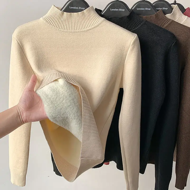 Private Label Winter Solid Color Turtleneck Pullover Knitwear Long Sleeve Knitted Sweater Women Casual Jumper Tops