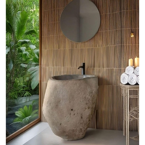 NEWSTAR Baño Pedestal Lavado a mano y lavado Hoteles River Rock Lavabo <span class=keywords><strong>de</strong></span> piedra natural Lavabo - Product Image 1