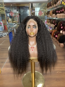 Perruque bouclée frontale Kinky Straight 13x4, 26 pouces de long, style complet, facile à coiffer, perruques personnalisées - Product Image 3