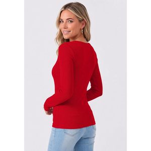 Camiseta básica ajustada de punto acanalado con cuello en V y manga larga para mujer, ropa informal para otoño - Product Image 6