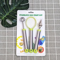 UJ-KT794 Populaire 3-delige fruitgereedschapset Meloenballetjesvormer Meloenschep Plastic Schilmesje Fruit snijmes