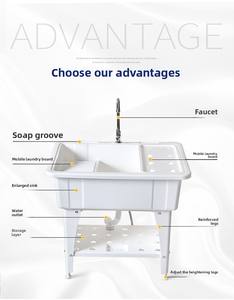 Fregadero de Plástico de Fácil Limpieza, Estilo Moderno, Lavadero Rectangular de PP, <span class=keywords><strong>Mueble</strong></span> Lavadero Independiente - Product Image 5