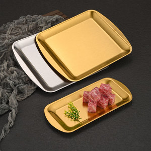 Plateau rectangulaire en acier inoxydable style coréen, couleur or, plateau de barbecue, plateau de service pour légumes, fond plat, plat peu profond - Product Image 2