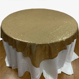 tabelle tuch platz gold Suppliers-Dekorieren Sie Hochzeits feier Bankett Quadrat Gold Tisch Overlay Toppers Tischdecke