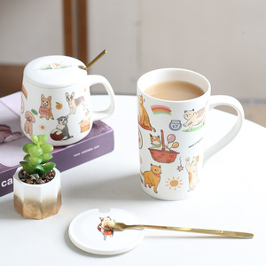 Mug en céramique pour animaux de compagnie, chien et chat mignons, avec couvercle et cuillère, résistant aux hautes températures, pour couple - Product Image 4