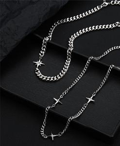 Collana da <span class=keywords><strong>Uomo</strong></span> Hip-Hop con Catena Cubana Spessa in Acciaio Inossidabile Placcato Argento e Ciondolo a Stella - Product Image 2
