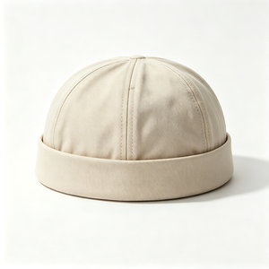 Gorra Docker de Algodón al por Mayor para Hombre, con Logotipo Personalizado, 6 Paneles, Beige, Sin Visera, Bordado 3D, para Uso Diario al Aire Libre - Product Image 4