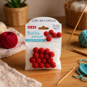 Iln Bolita Pompom 1.5Cm Red <b>Wool</b> <b>Craft</b> Decorations - Product Image 3