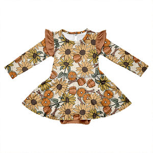 Baju rajut bayi Musim Semi kustom bambu Musim Dingin Ruffle penutup anak perempuan putri gelembung rok Romper gaun pakaian hangat - Product Image 2