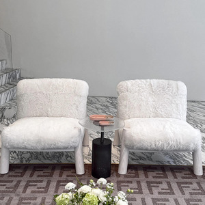 Set di Poltrona <span class=keywords><strong>e</strong></span> Divano Ergonomici di Lusso in Lana Color Crema, Fatti a Mano, Morbidi, per Soggiorno, Ufficio, Hotel <span class=keywords><strong>e</strong></span> Palestra - Product Image 2