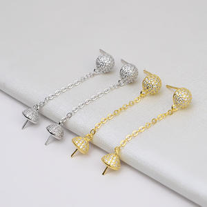 ต่างหูเงินแท้ S925 แบบพู่ห้อย พร้อมสายยาว ประดับมุกและคริสตัล สำหรับผู้หญิง ออกแบบเองได้ อุปกรณ์ทำเครื่องประดับ DIY ผลิตภัณฑ์เปล่า - Product Image 1