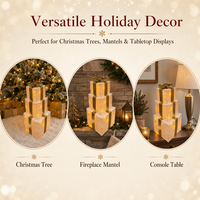 Ensemble de 3 boîtes cadeaux de Noël lumineuses en fer à étages, LED chaudes, finition givrée, directement de l'usine, pour décorations de Noël sur arbre, cheminée ou console