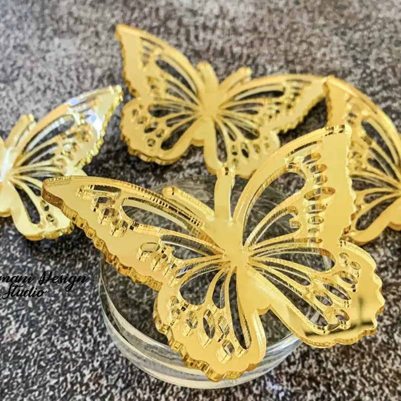Acrílico 3D mariposa Cupcake Toppers Hollow Arts mariposa pastel decoraciones para Baby Shower boda Hada fiesta de cumpleaños Y797