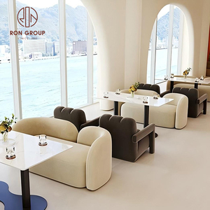 Ensemble de mobilier de restaurant commercial, canapé en velours marron et beige, <span class=keywords><strong>banquette</strong></span>, chaises avec table en marbre et pieds noirs pour café - Product Image 2