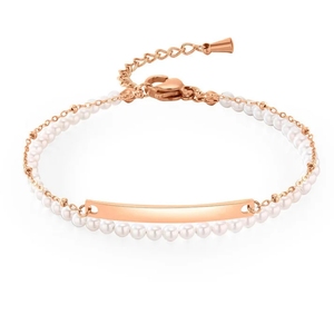 Pulseras de Barra Grabadas <span class=keywords><strong>en</strong></span> Blanco de Doble Capa con Perlas de Imitación, Chapadas <span class=keywords><strong>en</strong></span> Oro de 18K, de Acero Inoxidable, Joyería de <span class=keywords><strong>Amistad</strong></span>, de Moda, Gran Venta INS - Product Image 3