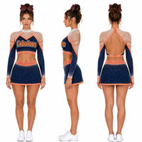 Pakaian Pertunjukan Cheerleading Rok Lipit Lengan Panjang Sentuhan Lembut Logo Kustom AB Kristal Bahan Elastis Tinggi Pakaian Tim