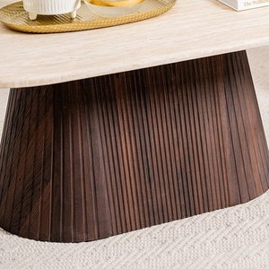 Offre Spéciale Usine : <span class=keywords><strong>Table</strong></span> <span class=keywords><strong>Basse</strong></span> Salon Style Américain en Bois MDF et Pierre Travertin, Meuble de Luxe pour la Maison - Product Image 2