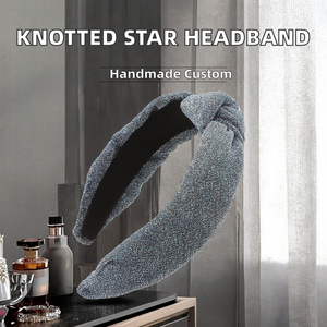 Diadema de Tela Azul con Nudos Hechos a Mano, Estilo Dulce con Estrellas Plateadas Brillantes, Moda de Lujo para Mujer, Color Pastel - Product Image 2