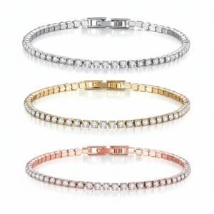 Bestone Fashion Trendy - Cadena de Tenis Redonda de Circonita Chapada en Oro de 18K, Pulsera Unisex para Aniversario, 2.5mm 3mm 4mm - Product Image 1