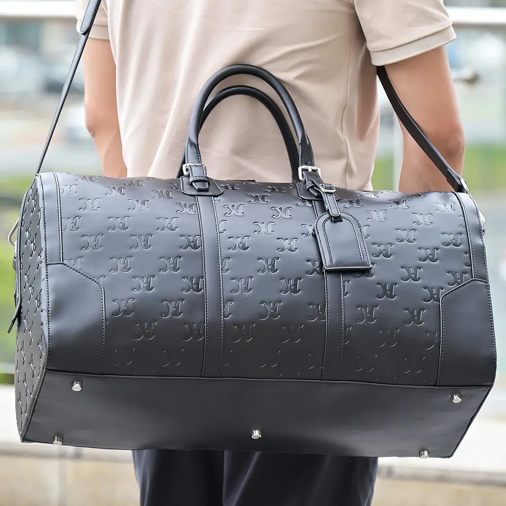 Benutzer definierte Muster Marke Designer Luxus Leder Classic Duffel Weekender Über nacht reise Handgepäck Reisetasche mit Logo