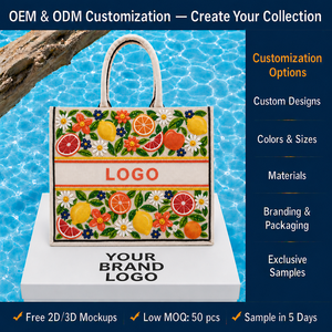 Bolso Tote <span class=keywords><strong>de</strong></span> Lona Hecho a Mano con Cuentas <span class=keywords><strong>de</strong></span> Semillas, Diseño Floral <span class=keywords><strong>y</strong></span> <span class=keywords><strong>de</strong></span> Frutas, para Verano <span class=keywords><strong>y</strong></span> Playa, con Logotipo Bordado Personalizado OEM - Product Image 2