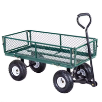 Chariot de jardin robuste en fonte, pliable, pneumatique 3.50-4, chariot à main à quatre roues, plateforme en maille, outils OEM, charge 250 kg