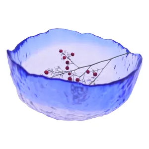 Saladier en verre cristal irrégulier à motif martelé de Style japonais