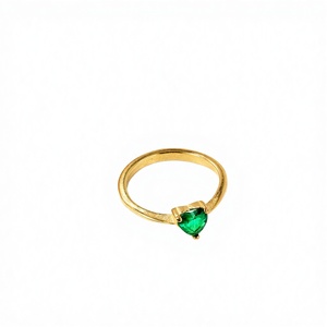 Vintage Trendy <b>Gold</b> Plated Emerald Cut Heart <b>Ring</b> with Oval Green Stone Prong <b>Set</b> for Women Engagement Wedding - Product Image 3
