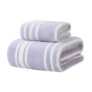 ชุดผ้าขนหนูอาบน้ำลายทาง Jin Ao Coral Fleece ขนาด 35x75 ซม. 70x140 ซม. นุ่ม ซึมซับน้ำได้ดี แห้งเร็ว สำหรับใช้ในบ้าน - Product Image 1