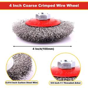 2 pak 4 inci sikat roda kawat keriting kasar 4 1/2 Gerinda sudut 5/8 inci-11 Arbor berulir 0.014 inci baja karbon - Product Image 3