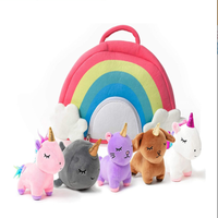 Sac arc-en-ciel personnalisé avec cinq petits animaux en peluche : licorne, chien, cheval, dauphin, super doux, en maille, pour l'éducation
