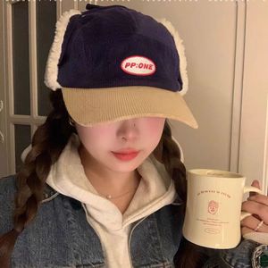 Baseball Cap Corduroy Ear Flaps Winter <b>Warm</b> Unisex Duckbill Design Navy Blue Pink White - Product Image 1