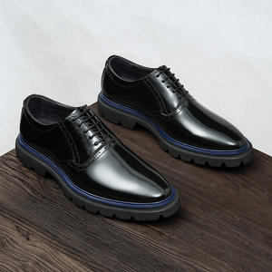 Men's sporty style <b>dress</b> party shoes with shiny leather uppers, pointed toe, lace-up design, and fashionable sheepskin. - Product Image 1