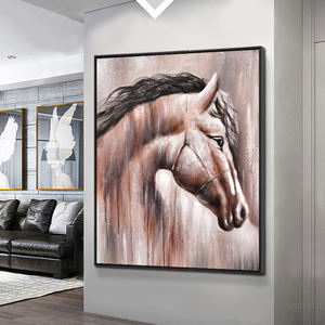 Decoración para sala de estar, lienzo de lino ecológico hecho a mano, pintura al óleo de caballo moderna, arte de pared abstracto con tamaños personalizables - Product Image 4