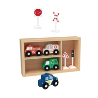 Juego de transporte de madera para niños, letrero de calle, pista de coche de carreras, ranura para ambulancia, juguetes para niños