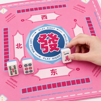 Tapis de Mahjong Antidérapant Imperméable en Néoprène Rose Pliable Durable Écologique avec Caractères Chinois Bidirectionnels pour Table de Jeu
