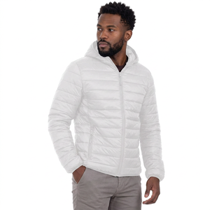 <b>Men's</b> White Hooded Puffer <b>Jacket</b> <b>Lightweight</b> Windproof Casual Winter Regular Fit Polyester Material Zipper Closure - Product Image 3
