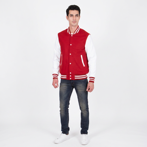 <b>Mens</b> Red Varsity <b>Jacket</b> Stand Collar Front Logo <b>White</b> Sleeves Casual Baseball Style High School College Fashion Winter Warm Coat - Product Image 1