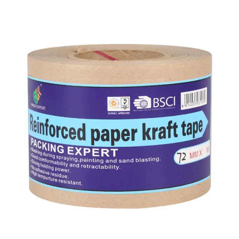 カスタムロゴ印刷された茶色の水活性化強化クラフト紙テープクラフトテープ用の頑丈なパッキング書き込み可能なスターチ接着剤