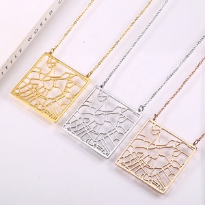 Worldwide Main City Capital Paris US <strong>New</strong> <strong>York</strong> California Amsterdam Madrid Roman London Moscow Custom <strong>Map</strong> Hollow Necklace Jewelry - Product Image 3